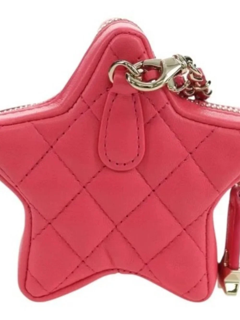 CHANEL Matelasse Star Bag Charm Lamb Skin Pink Gold CC Auth YKZ1175SAM